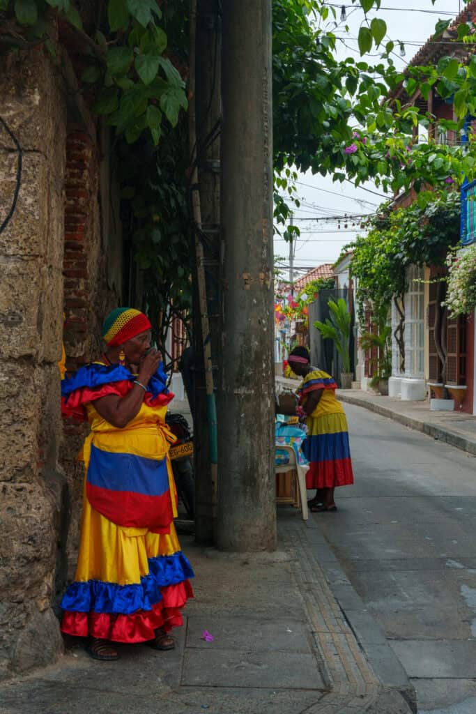 Traditional cartagena dress on a woman from cartagena