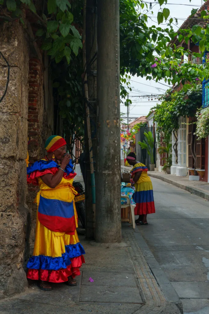 Traditional cartagena dress on a woman from cartagena