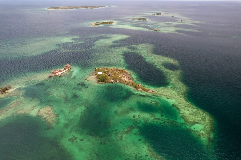 Aerial view of the " Islas Del Rosario" in Cartagena, Colombia