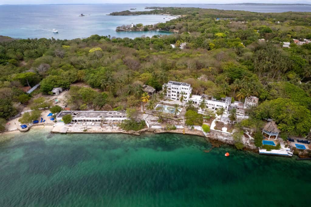 Aerial view of the old mansion of Pablo EScobar in the " isla del Rosario"