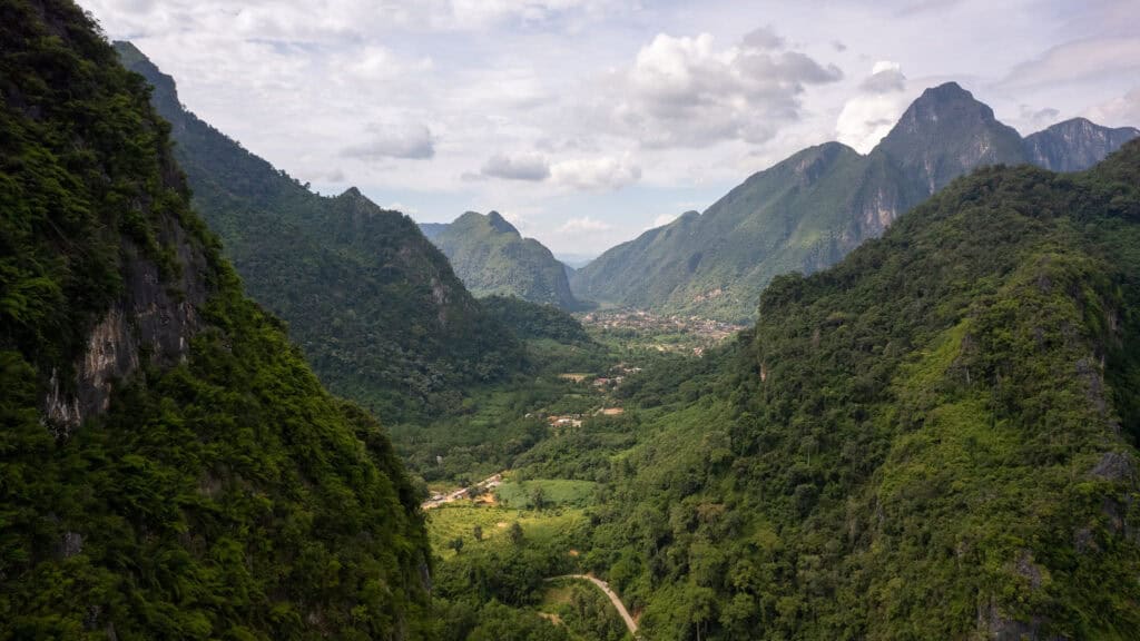 Aerial view of the Valley near Nong Khiaw, Laos.