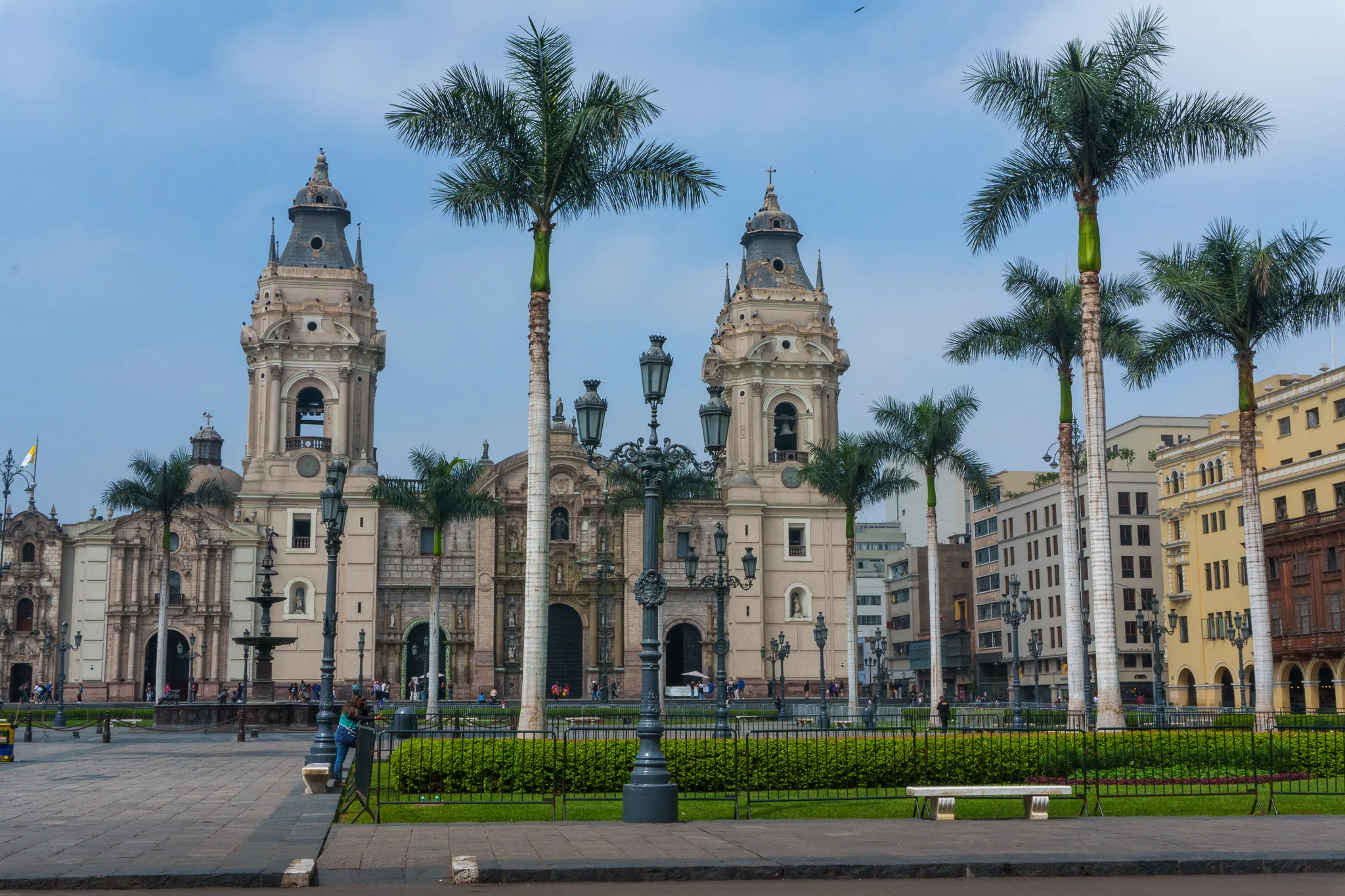 Main square with the basilic Cathedral of Lima in the background