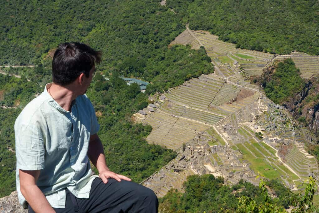 Huayna Picchu top with an overview of the machu picchu below me.