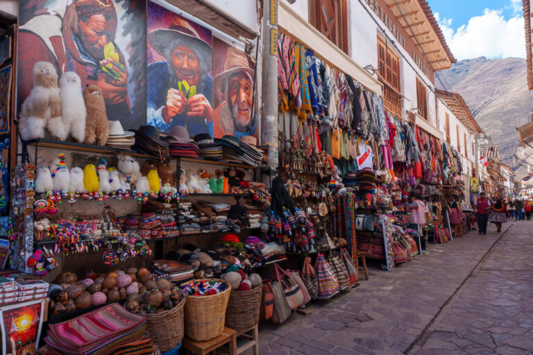 Street full of tourist shop in Pisac, Peru