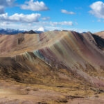 Aerial view of one of the three rainbow mountain at the Palccoyo rainbow mountain site.