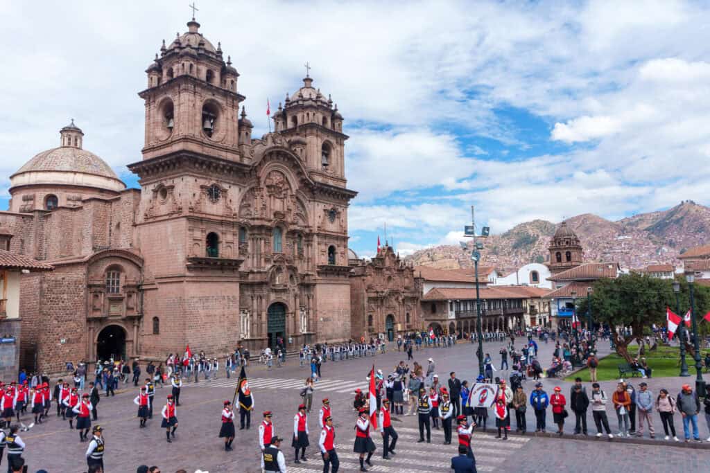 Plaza Mayor de Cusco with a celebration happening on that day