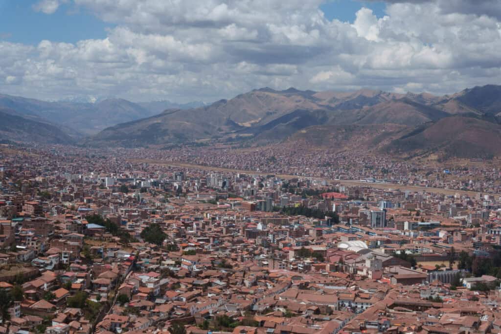 Wide view of Cusco City from a viewpoint near sacsayhuaman, Peru