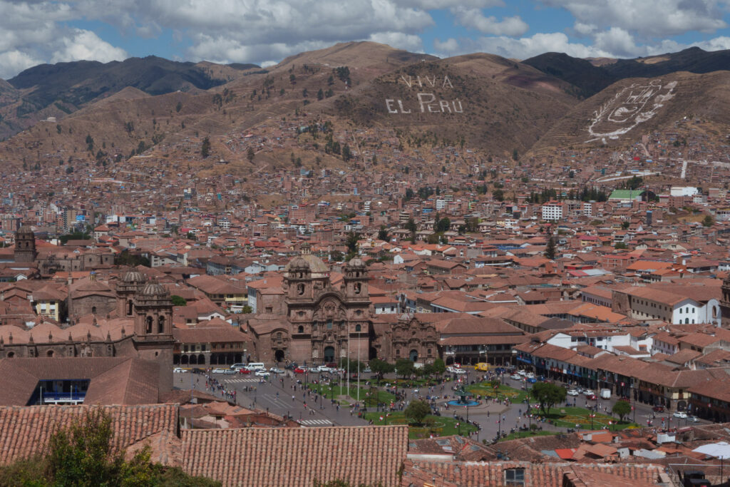 view of cusco city with its plaza mayor at the center of the picture