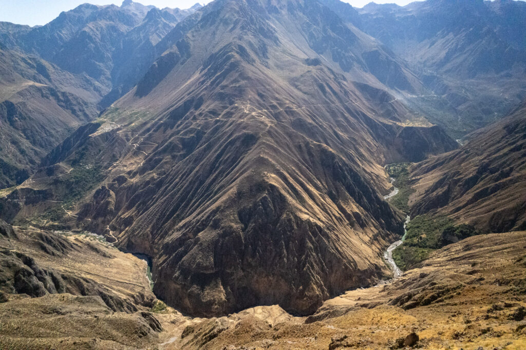 Aerial view of the Colca canyon after an hour of trek from cabanconde to Llahuar village.