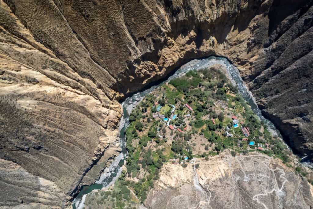 Aerial view of Sangalli village down the Canyon
