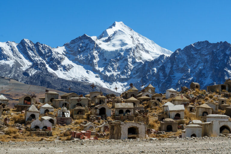 Huayna Potosi and miner cemetery