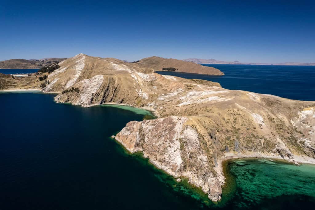 aerial view of 'isla del sol' in copacabana