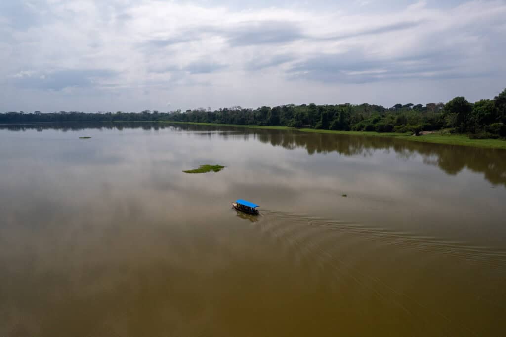 Aerial view of the san jose lake located in the aquicuana reserve in the north of Bolivia