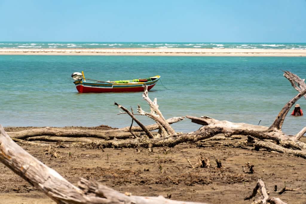 a boat from a fisherman attach. Jericoacoara, Brazil.