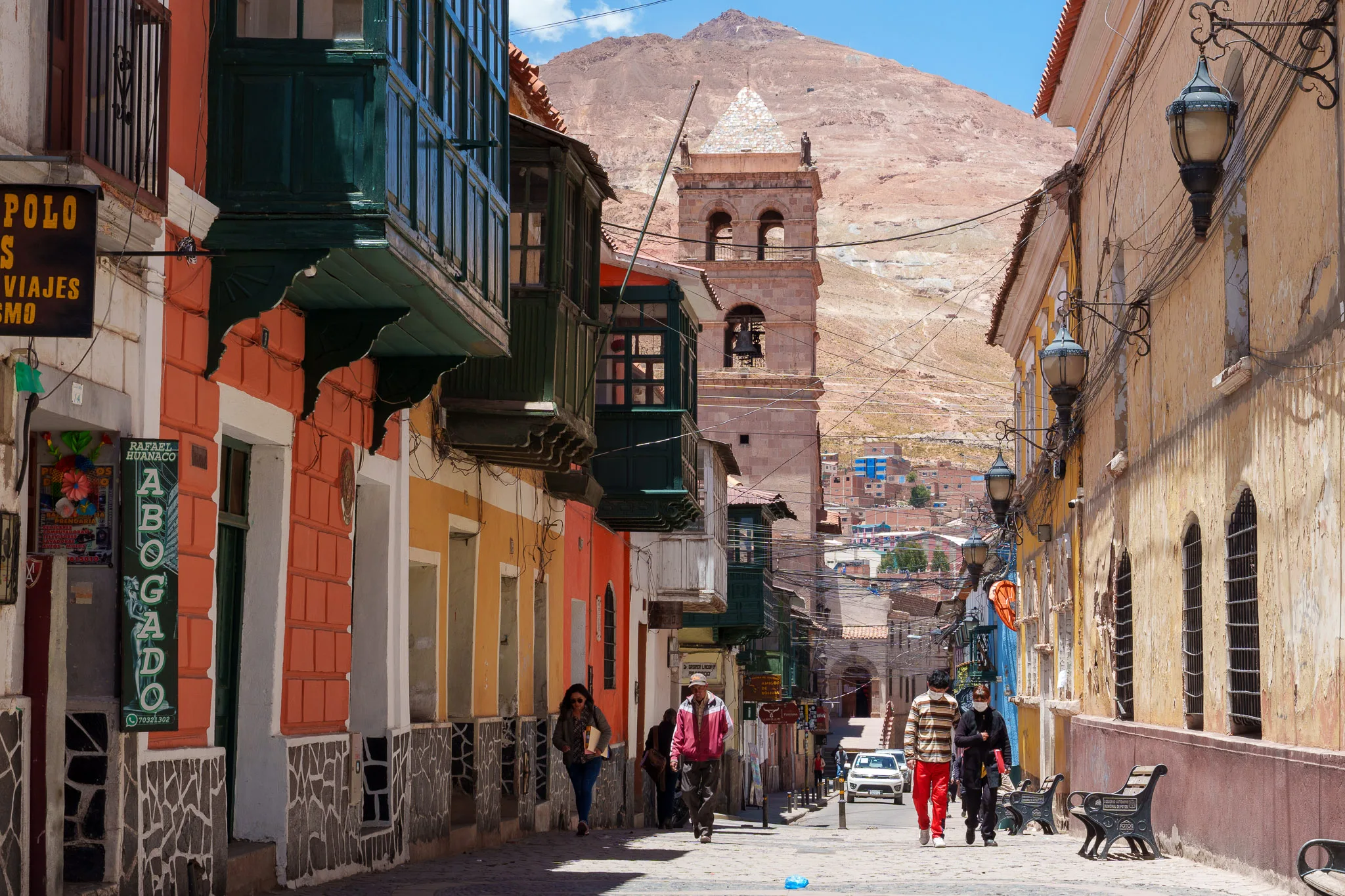 Potosi street in the center. houses have wood balcony, just like the 18th century during the spanish era.