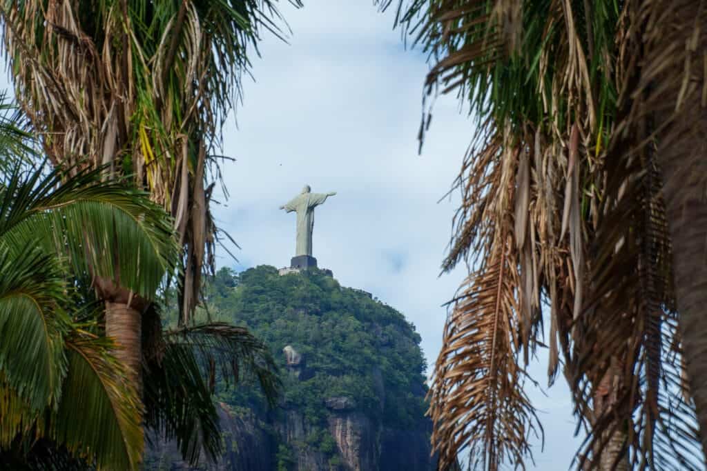 view of the cristo redemptor from the jardim botanico in Rio de Janeiro Brazil.