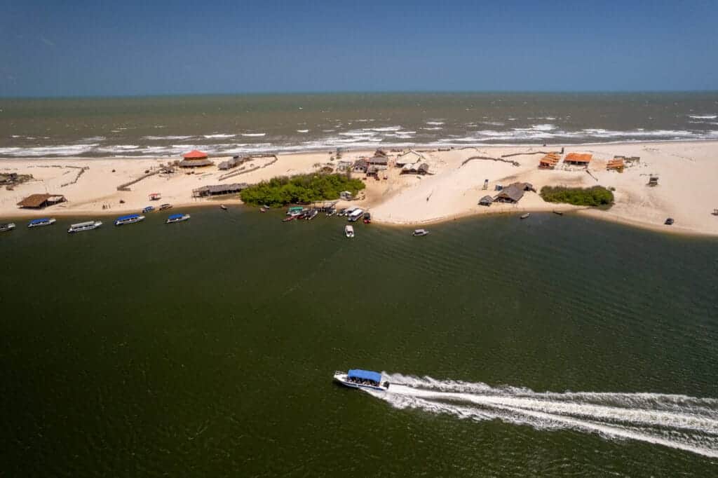 Aerial view of Caburé beach. boat tours are stopping here for lunch and apreciate the view.