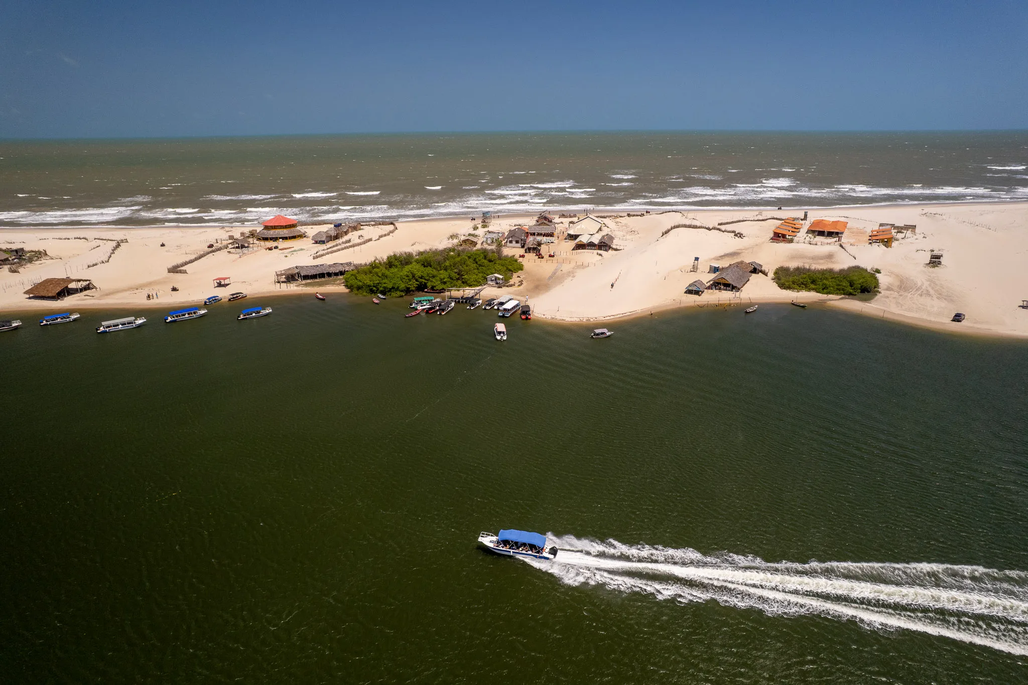 Aerial view of Caburé beach. boat tours are stopping here for lunch and apreciate the view.