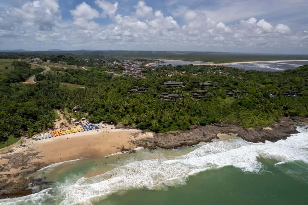 Aerial view of PRaia resende, Resende villa and itacaré in the background.