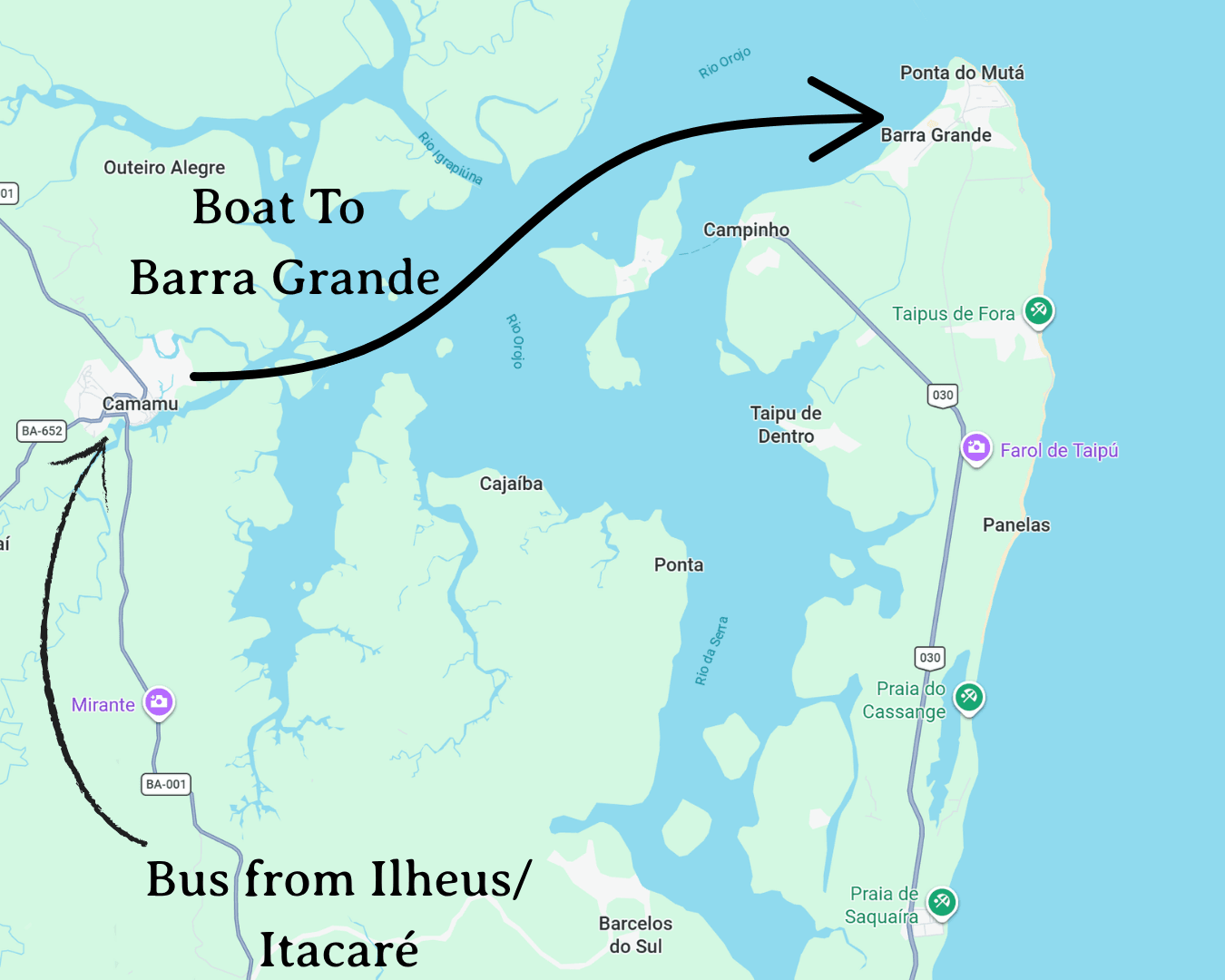 Google map that show main path to reach Barra Grande.