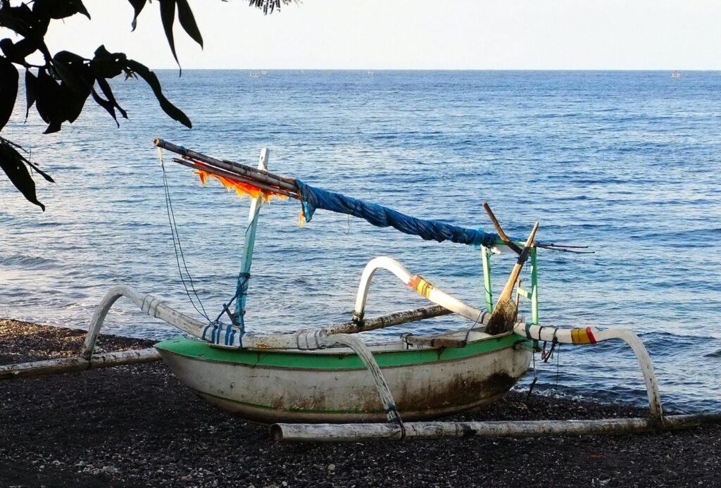 Boat on the beach at Amed, Bali, Indonesia.