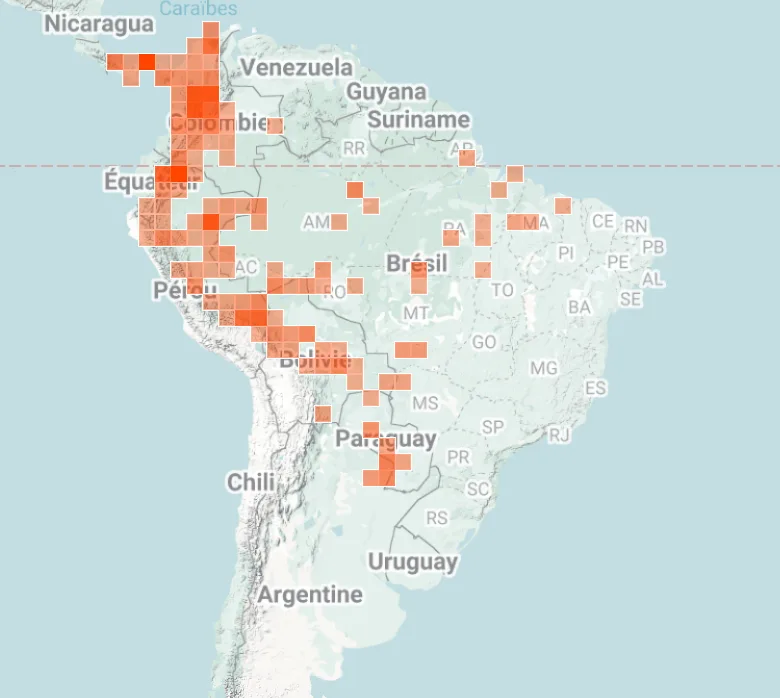 Map of where the Owl monkey has been spotted - iNaturalist