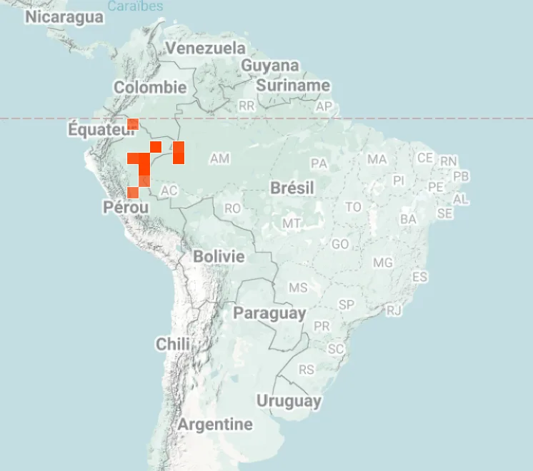 Map of where monk saki monkey has been spotted - iNaturalist