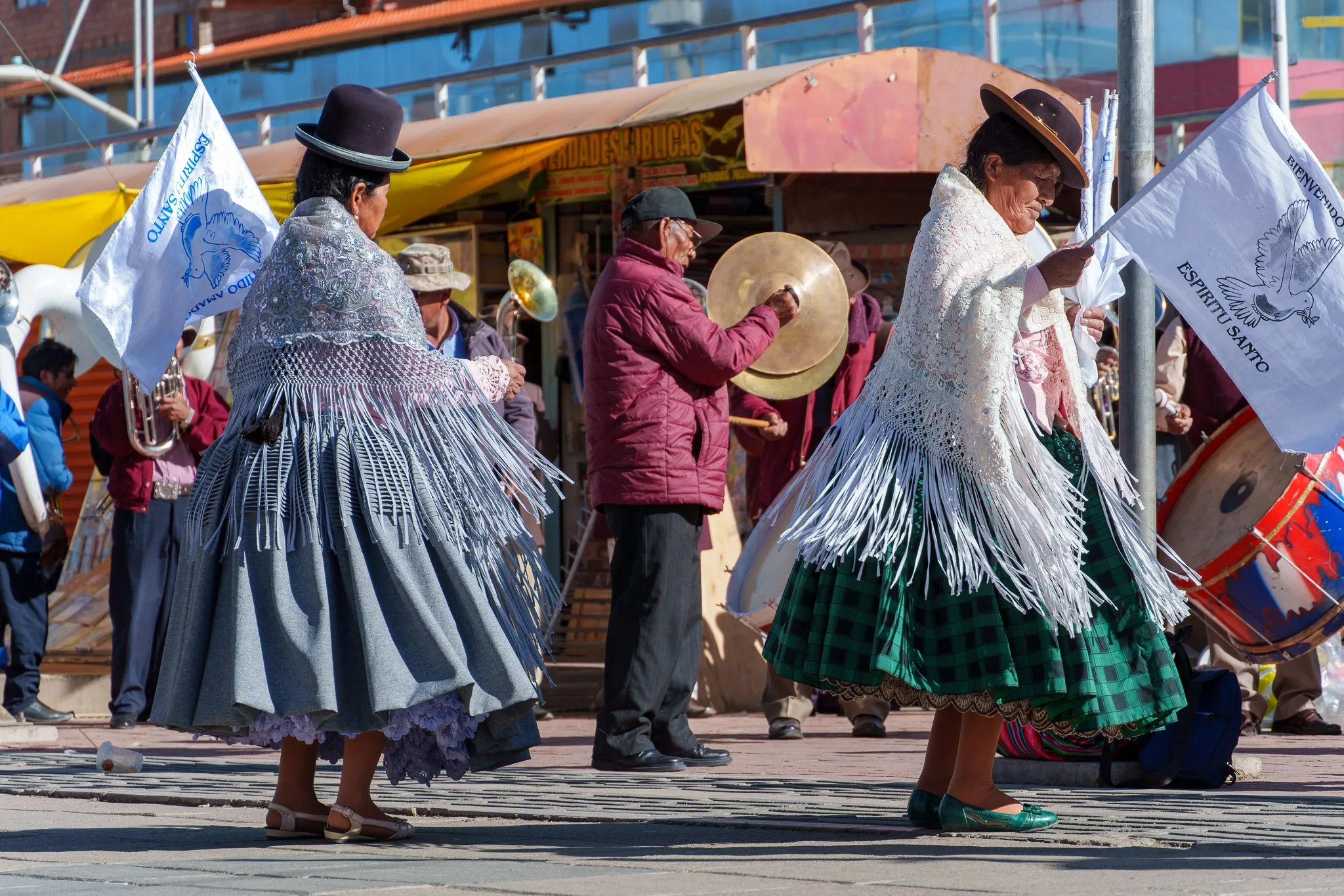 Indingenous people dancing on a sunday in El Alto, La Paz in Bolivia.