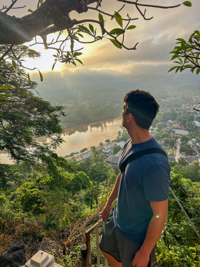 me ( HorizonHugo) at the top of mount phousi, in the center of Luang Prabang, Laos