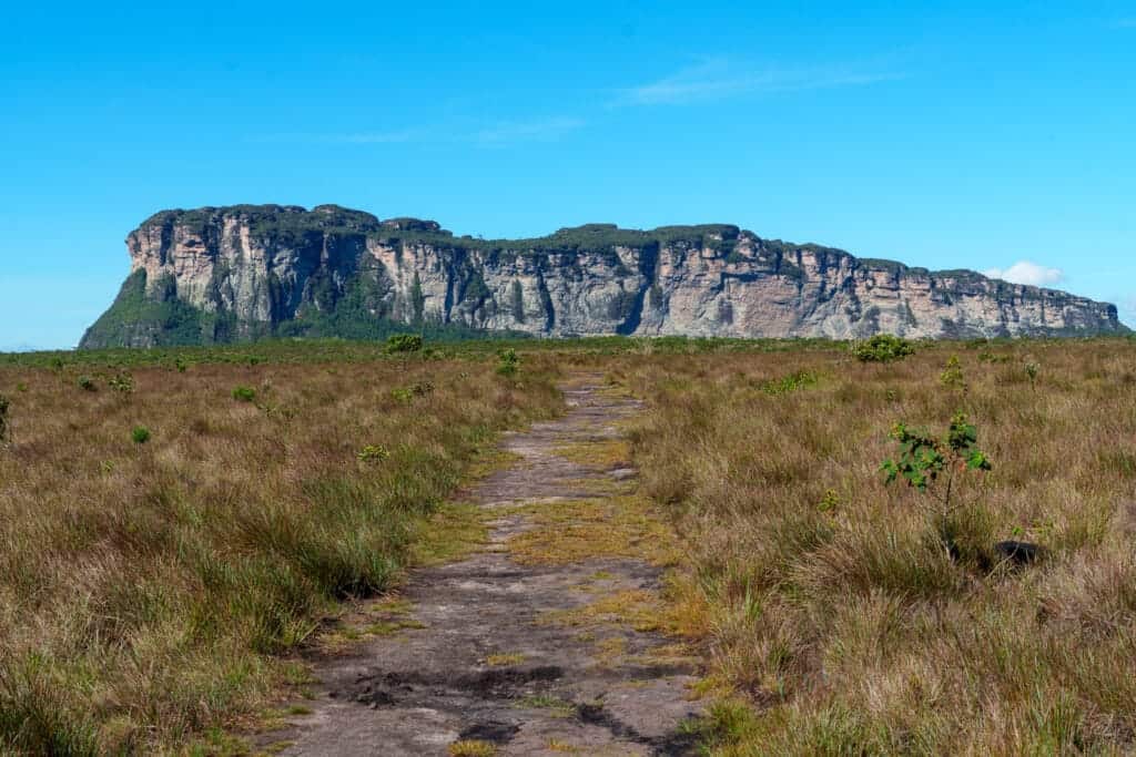 Compressed view of the plateau walk on the Pati Valley, with the canyon in the background, Bahia, Brazil.