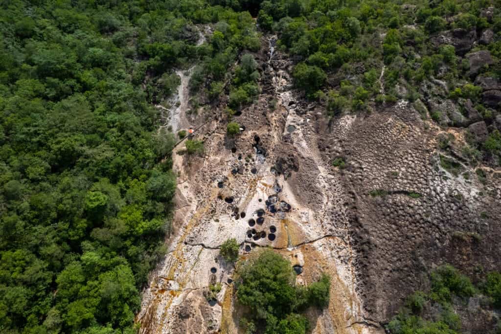 Aerial view of the natural pools of Serrano, next to Lencois city in Bahia, Brazil.
