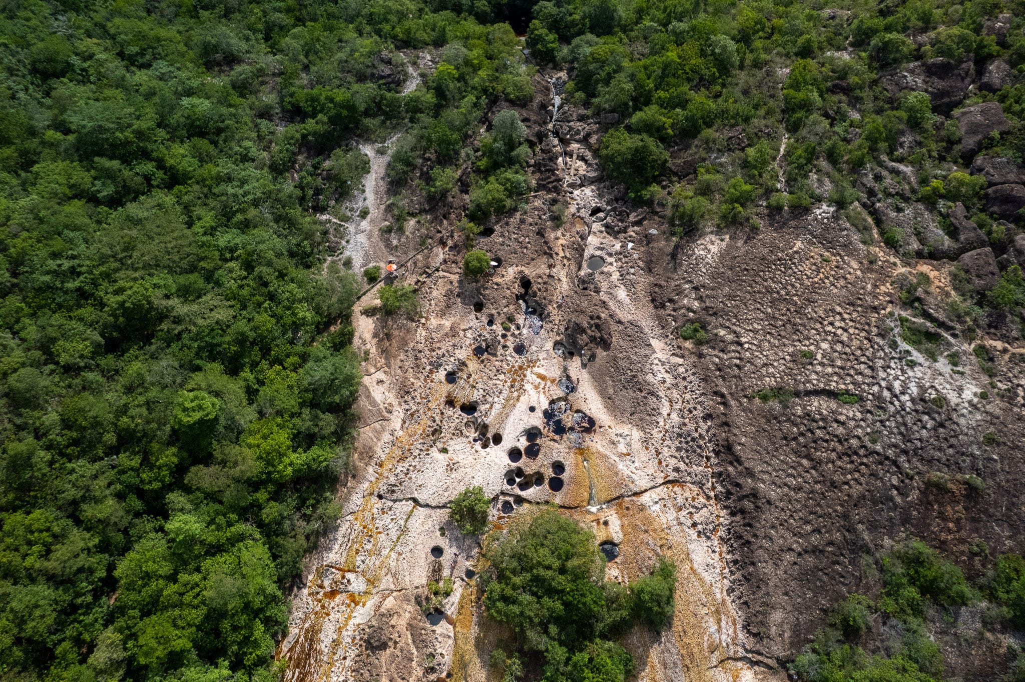 Aerial view of the natural pools of Serrano, next to Lencois city in Bahia, Brazil.