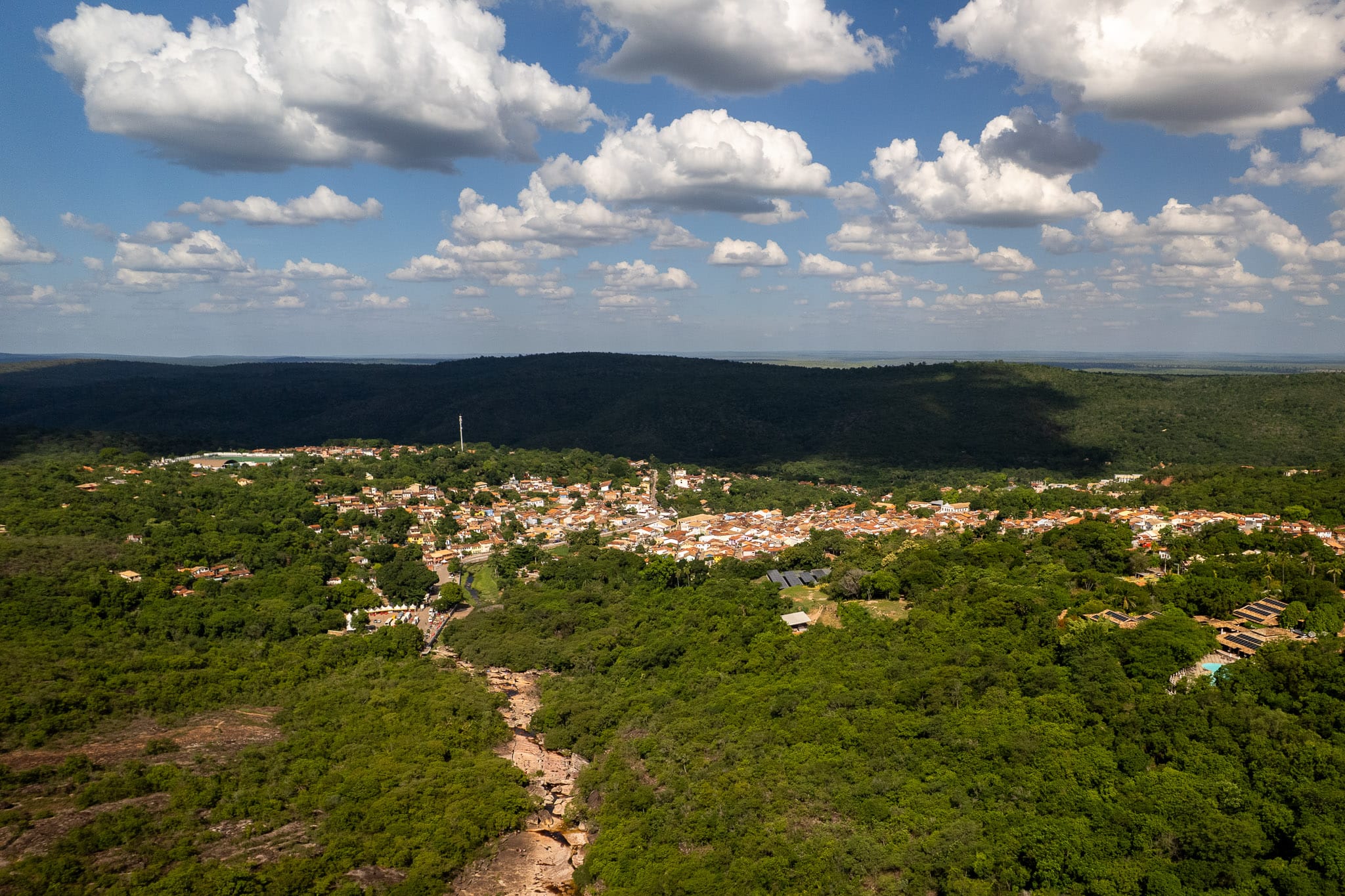 Aerial view of Lencois, Bahia, Brazil. There is the city surrounded by the nature.