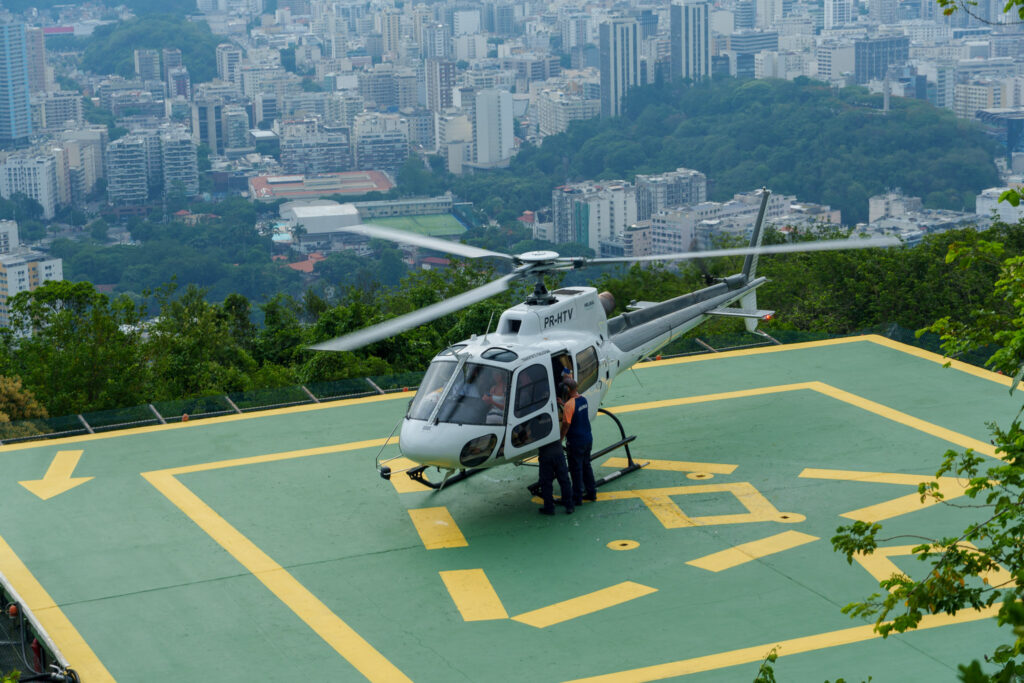 parked helicopter on Morro da Urca, Rio de janeiro, Brazil